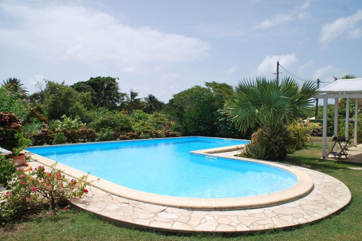 La Bougainvillée Cotés arrondie de la piscine des gîtes La Bougaivillée